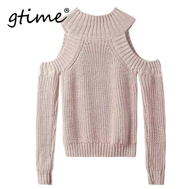 GTIME Dropshipping Turtleneck off shoulder knitted sweater women Fashion tricot pullover jumpers Pull femme oversized cape WGT14 | Женская