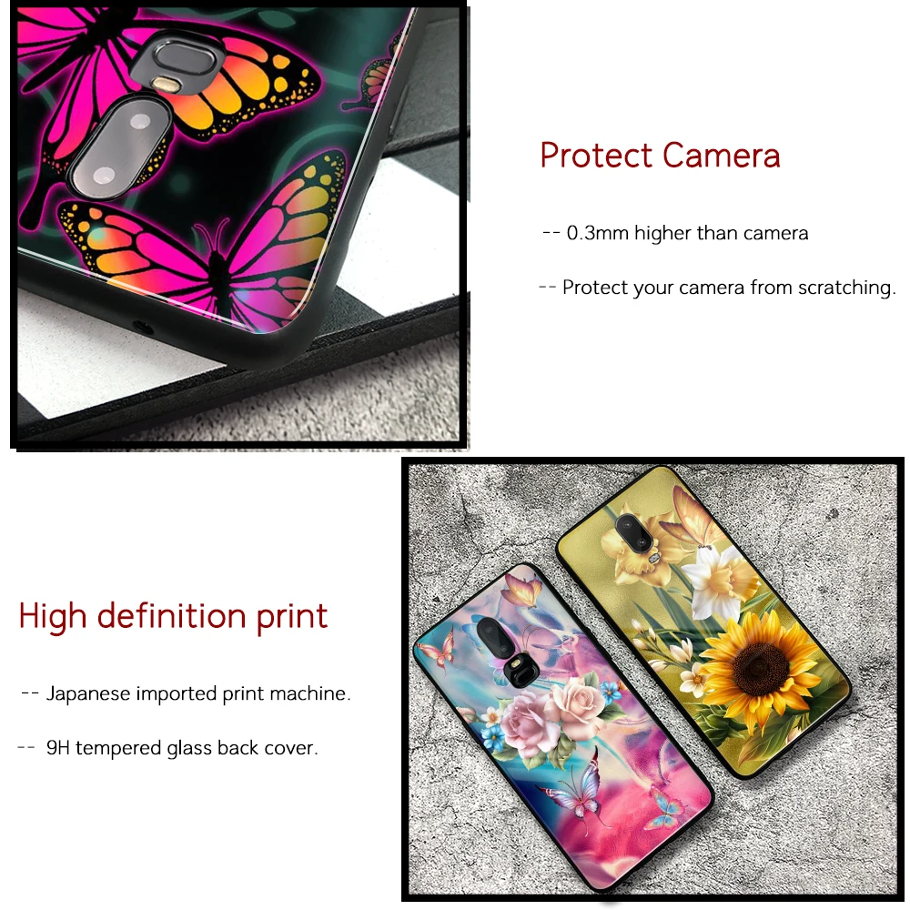Чехол для Oneplus 6T стеклянная задняя крышка Бабочка цветочный чехол 7 pro 1 + 5 5T 6 6t -