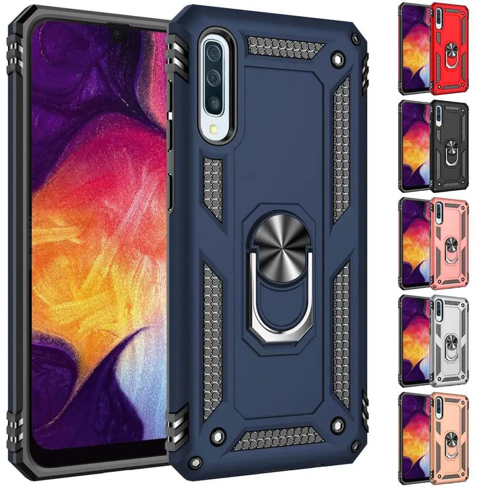 Противоударный чехол для Samsung Galaxy A50 силиконовый мягкий бампер с кольцом