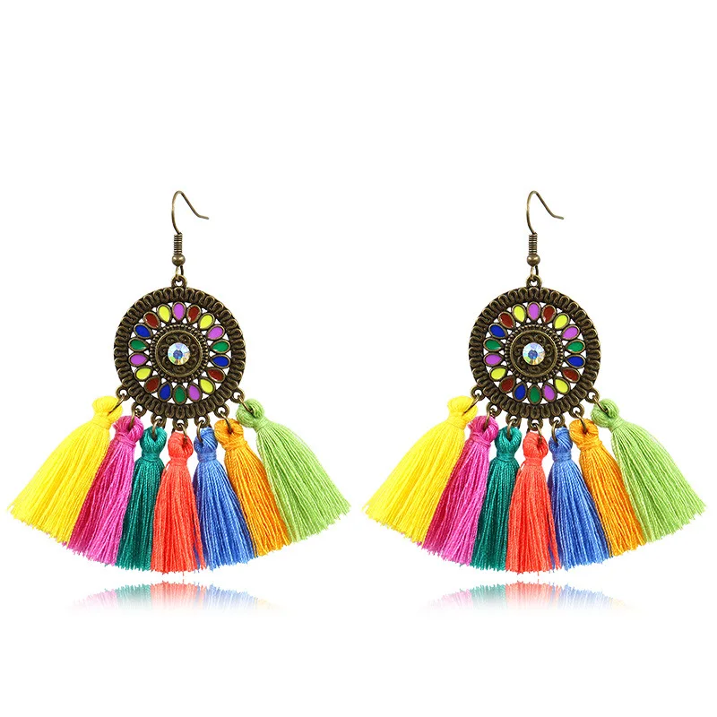 Богемные цыганские новые модные красочные большие длинные серьги с кисточками