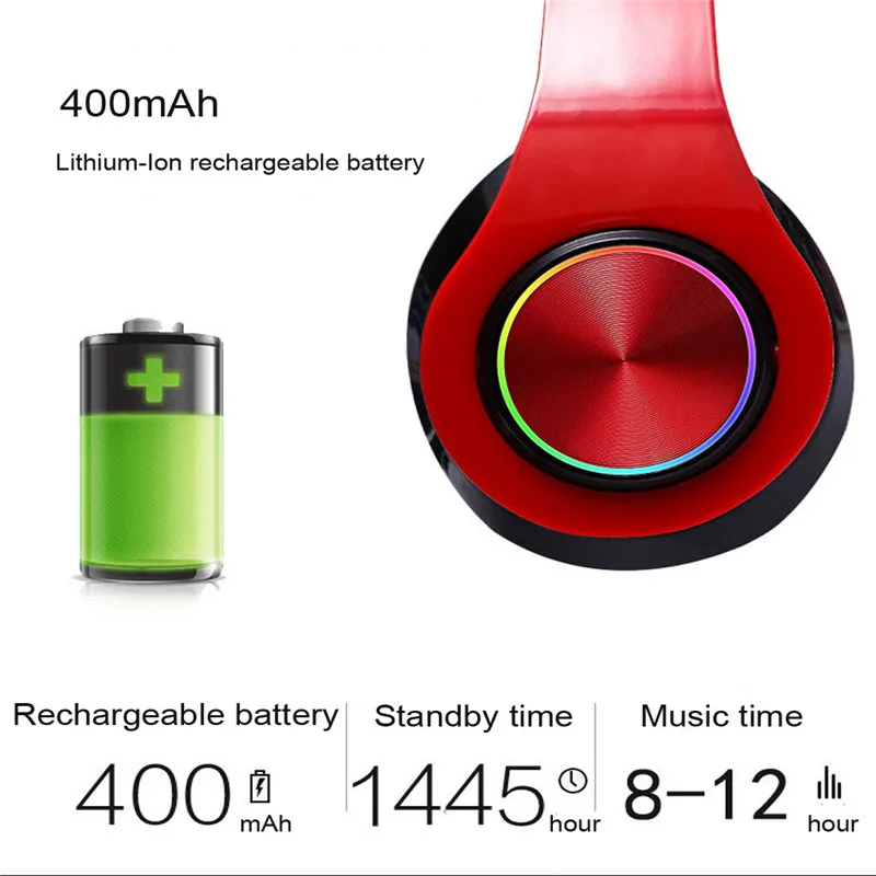 Светодиодные беспроводные наушники Bluetooth V5.0, складная стереонаушная гарнитура с HD микрофоном для ПК, компьютерных игр, ноутбуков, наушники