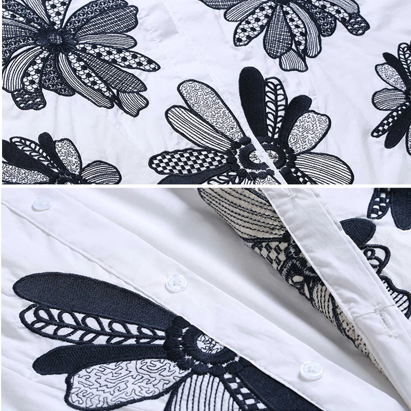 VERHELLEN High Quality Fashion 2020 Autumn Runway Designer Shirt Women's 3/4 Sleeve Flower Embroidery Casual Loose Blouse Shirts | Женская