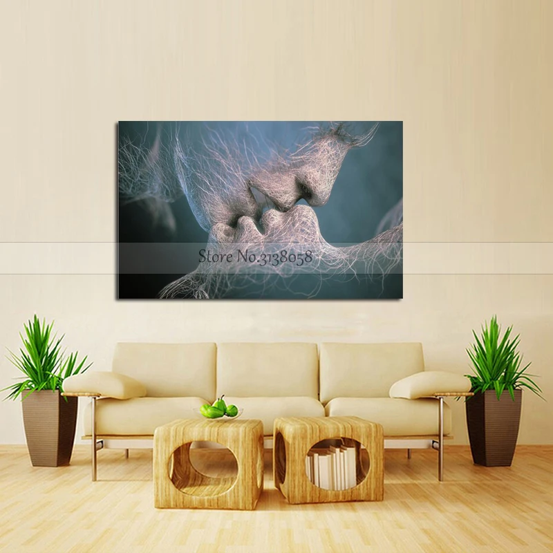 Adam and Eve Kiss Handmade Modern Abstract Home Decor Wall Art Kissing Couples Picture Figure Oil Painting On Canvas | Дом и сад