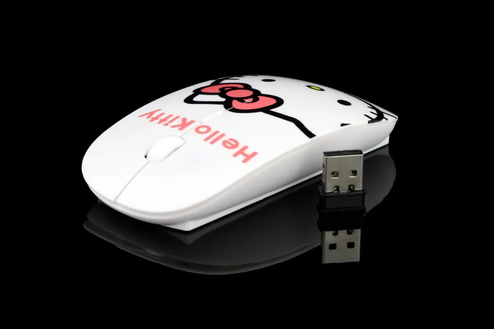 Розовая Бесшумная hello kitty 2,4 ГГц Беспроводная оптическая ультра тонкая Бесшумная компьютерная игровая Nano мышь для ноутбука