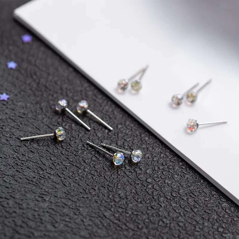 S925 стерлингового серебра Dazzle уха шпильки многогранный цвет мини серьги с низким