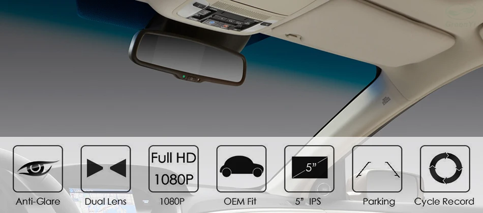 GreenYi HD 5 дюймов ips lcd экран 1080P авто затемнение антибликовый Автомобильный видеорегистратор Кронштейн зеркало монитор камера цифровой видеорегистратор