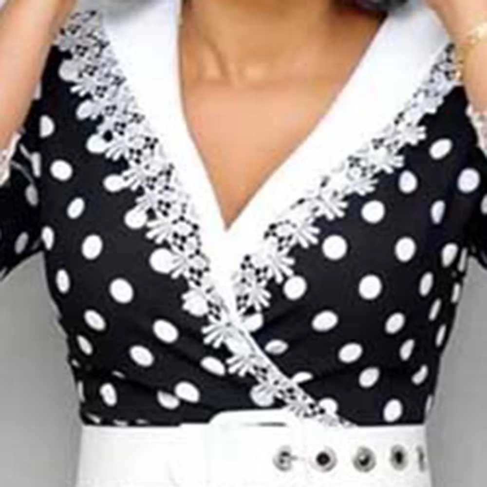 Сексуальный элегантный в горошек Bodycon платье Для женщин кружева v-образным