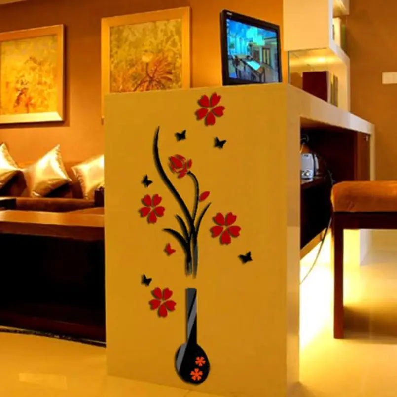 3d Наклейка на стену DIY ваза Цветочное дерево кристалл акриловая 3D s Decal Home Decor | Дом