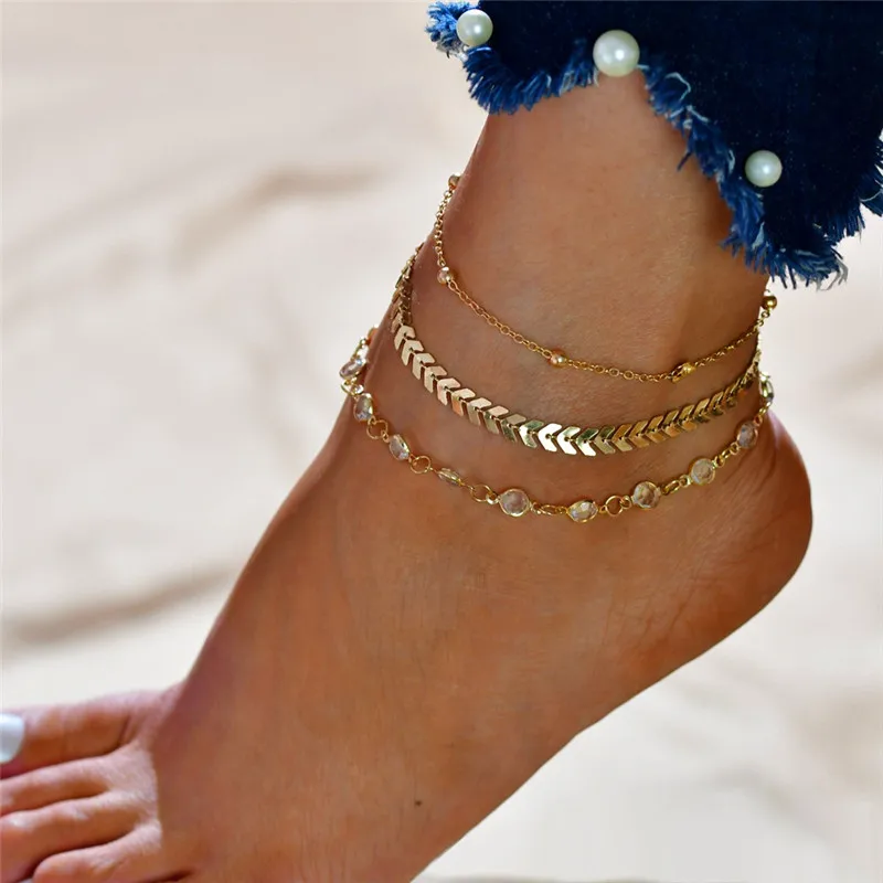 

Modyle 2022 New Crystal Sequins Anklet Set For Women Beach Foot jewelry Vintage Statement Anklets Boho Style Summer Jewelry