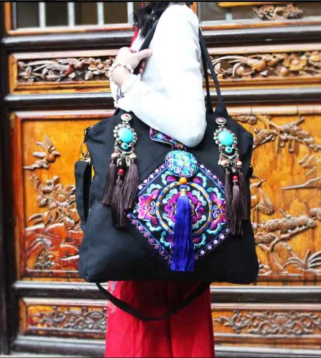 Китайский бренд женские большие сумки с цветочной вышивкой Hmong Boho этнические