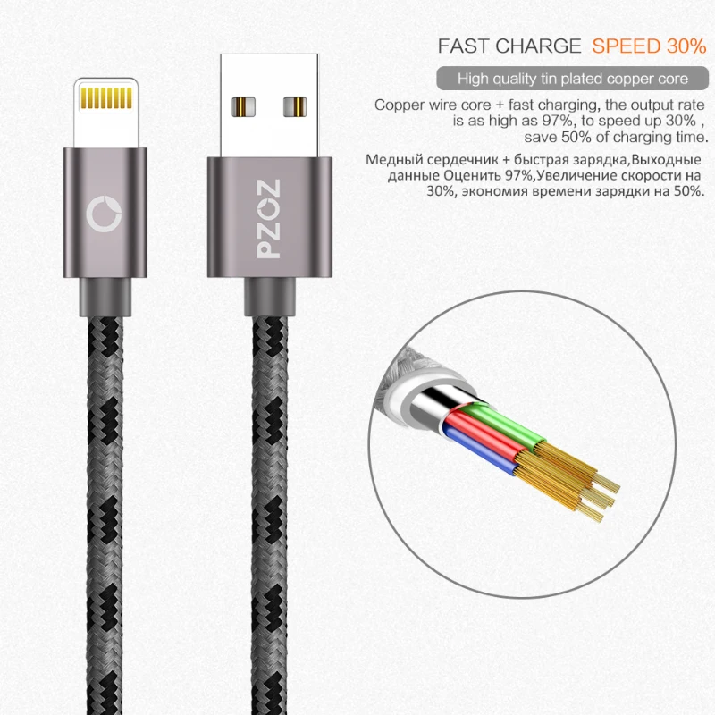 USB кабель PZOZ Lightning для быстрой зарядки MFI кабели i6 iphone X 8 7 6 6s Plus 5s 5se ipad air мобильный