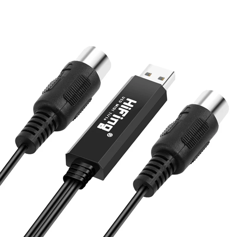Конвертер/адаптер интерфейса USB IN-OUT MIDI с 5-контактным DIN кабелем для ПК/ноутбука/Mac