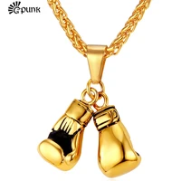 double fist boxing gloves necklace for men hiphop style yellow gold 316l stainless steel chain men jewelry p2171g