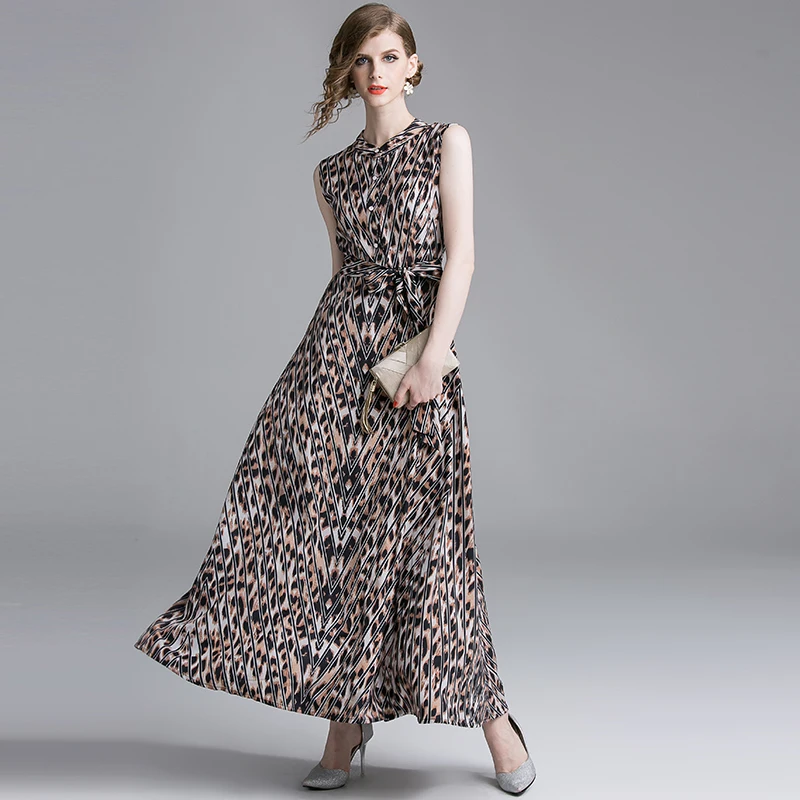 Подиумная леопардовая рубашка платье женские Вечерние Элегантные без рукавов