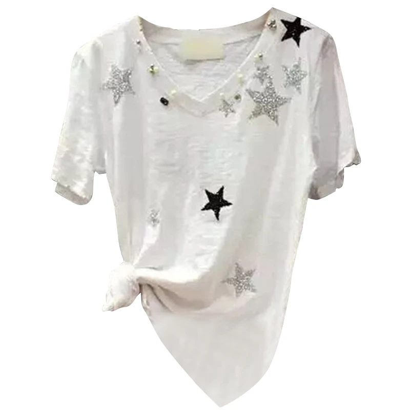 Summer/autumn new female V short sleeved T-shirt collar width cotton shirt all-match Shochiku Festival jacket students tide | Женская