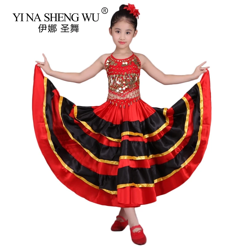 

1pc Children Stage Performance Skirt Spain Bullfighting Dance Skirt Dance Practice Skirt Girl Bellydance Performance Gypsy Skirt