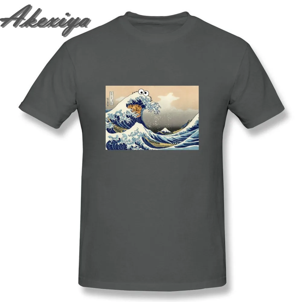 Мужская футболка с принтом Cookie Monster Great Wave Off Kanagawa забавная простая круглым