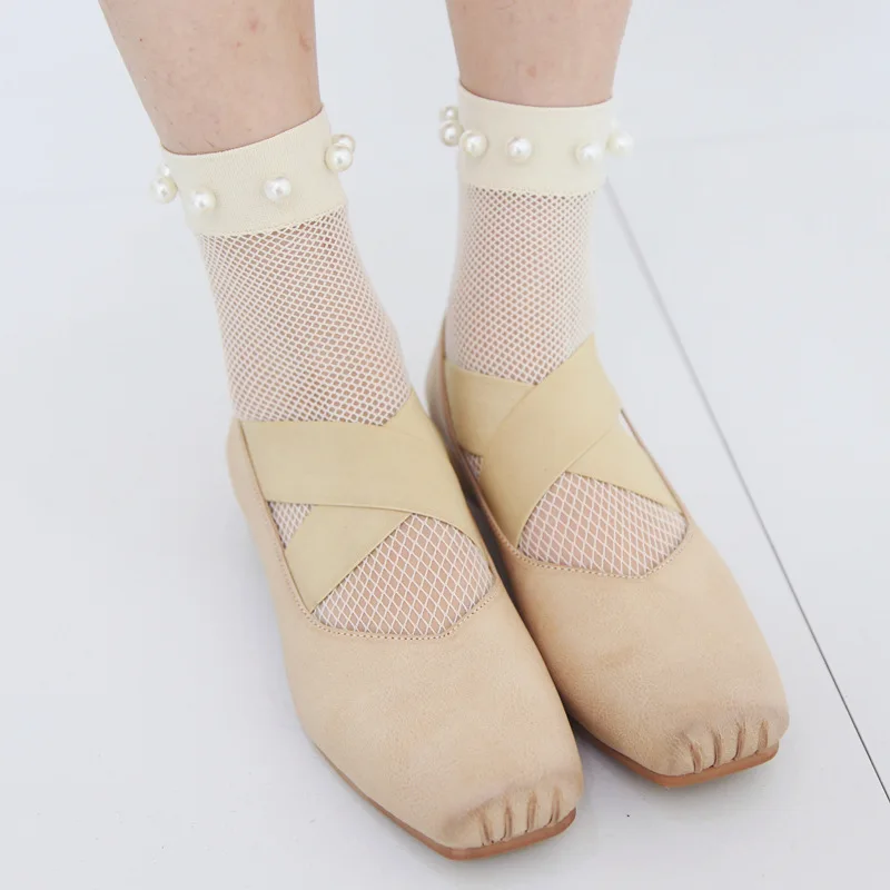 SP & CITY/Модные ажурные носки Украшенные бусинами женские прозрачные модные шорты в