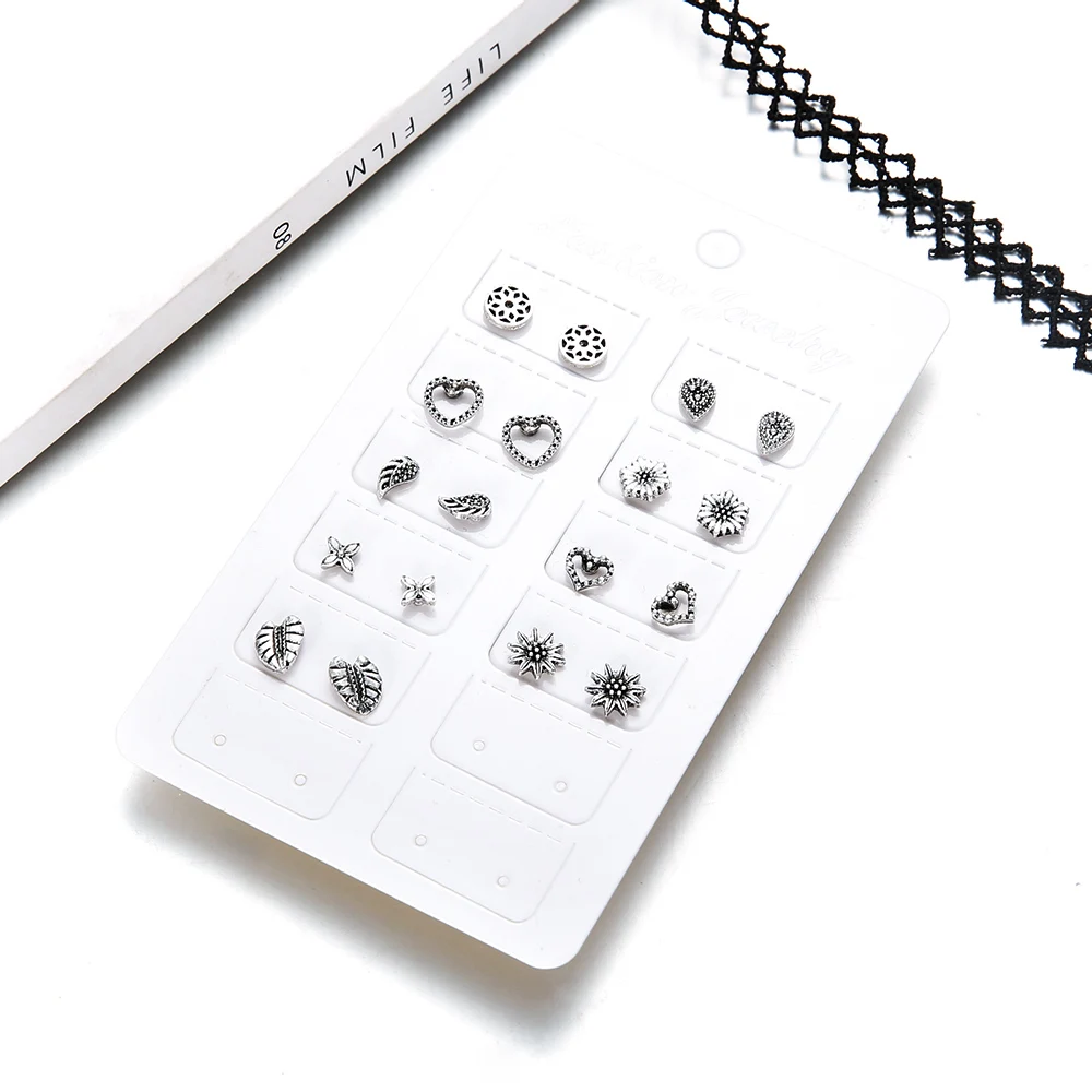 

Europe and the United States fashion boho small and exquisite love drops fashion anti-allergy non-fading small earrings set of 9