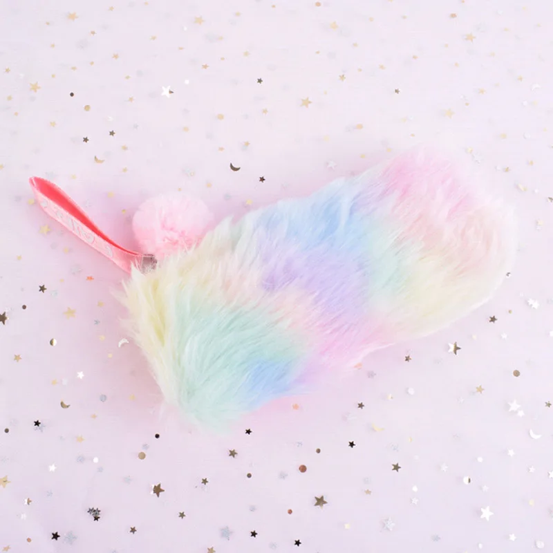Kawaii Penal плюшевый школьный чехол для девочек пенал Радуга Pencilcase корейский большой