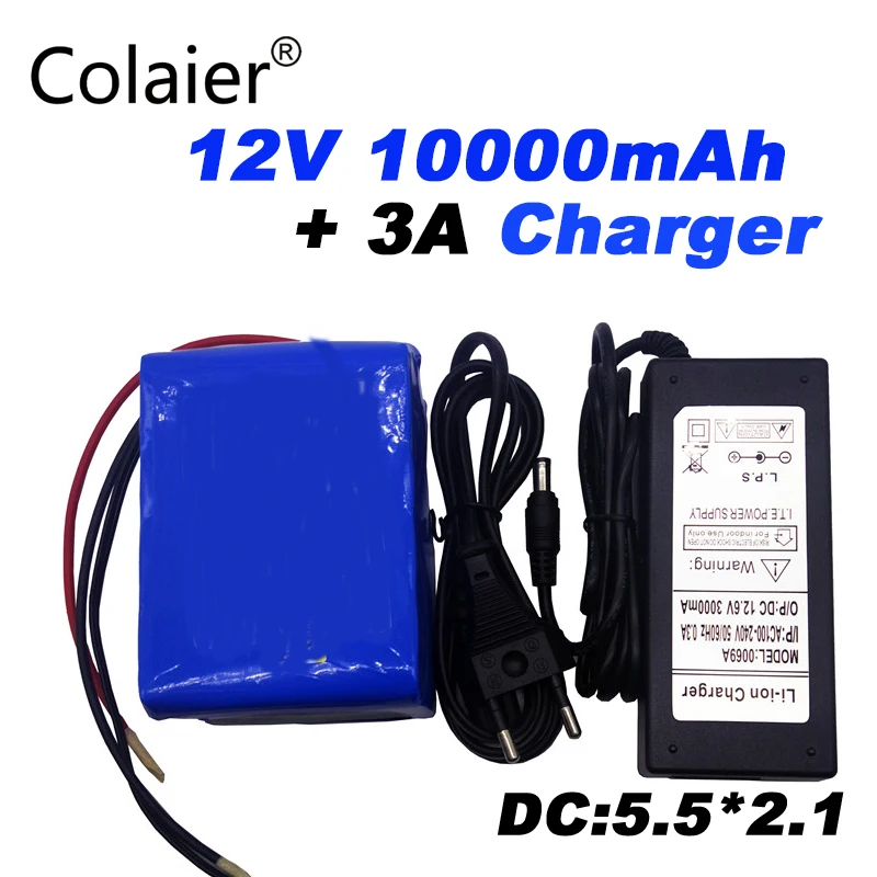 

Защитная плата для литиевой батареи Colaier большой емкости 12 в 10 Ач 18650 12,6 в 10000 мА · ч + зарядное устройство для батарей 12 В 3 А