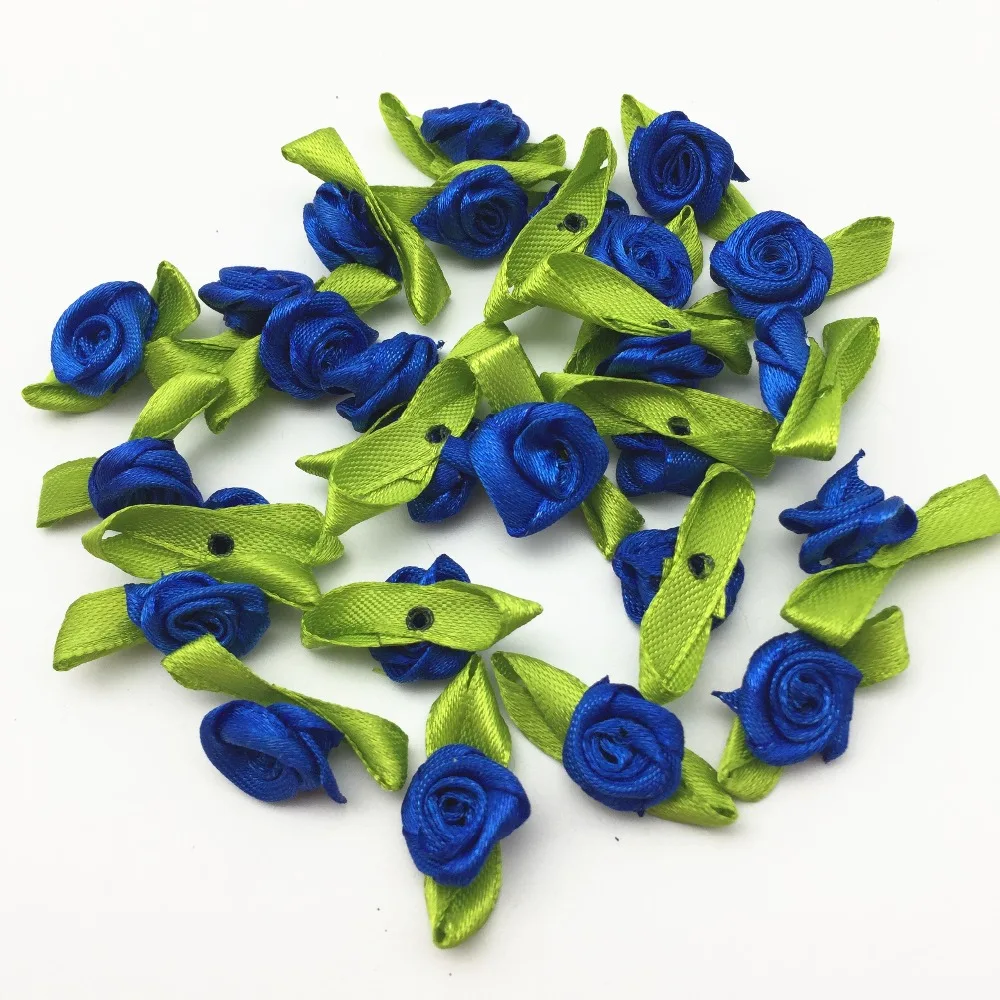 100 шт атласная мини лента розы цветы с бутонами зелеными листьями ремесла