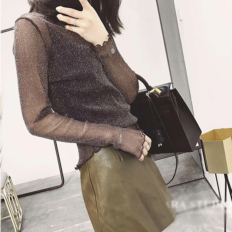 Рубашка женская прозрачная с длинным рукавом модная пикантная винтажная