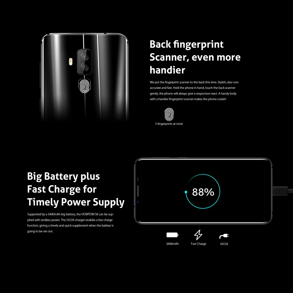 HOMTOM S8 Smartphone16.0MP+ 13.0MP 5,7 дюймов Быстрая зарядка 4G FDD-LTE MTK6750T Восьмиядерный Android 7,0 4 Гб+ 64 Гб 3400 мАч мобильный телефон