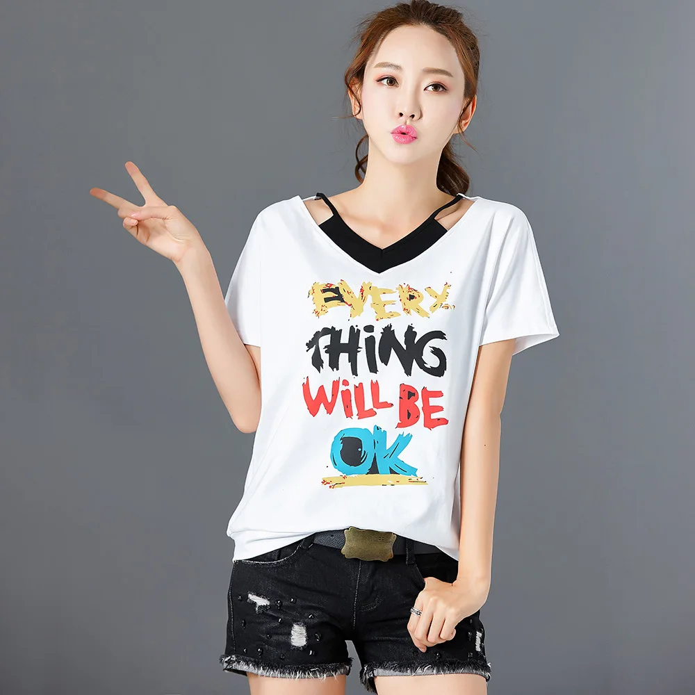 Женские повседневные футболки SOOSSN свободные с коротким рукавом и v образным