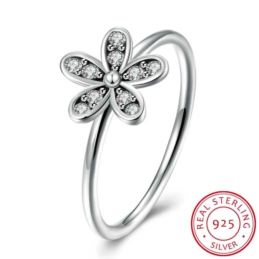 Vintage style Elegant Original 925 Sterling Silver Dazzling Daisy Flower Ring Clear CZ Wedding Jewelry | Украшения и аксессуары