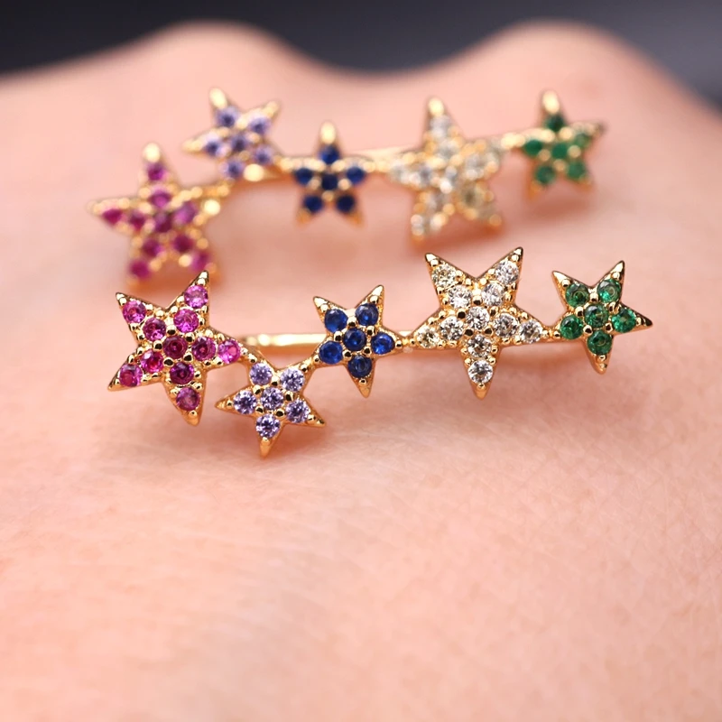 Серьги-пусеты с Луной крошечная звезда микро многоцветные циркониевые серьги