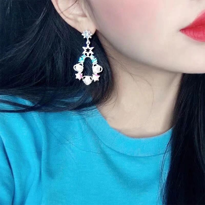MENGJIQIAO Новые Элегантные Синие Блестящие Кристальные Висячие серьги для женщин вечерние Роскошные Кристальные Подвески Ювелирные изделия Подарки