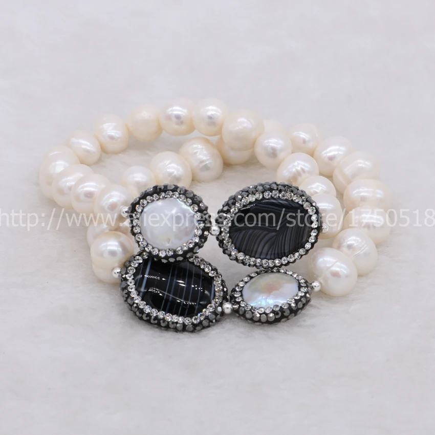 Handcrafted Druzy bracelet Natural pearl bracelets with natural black druzy beads bangle 655 | Украшения и аксессуары