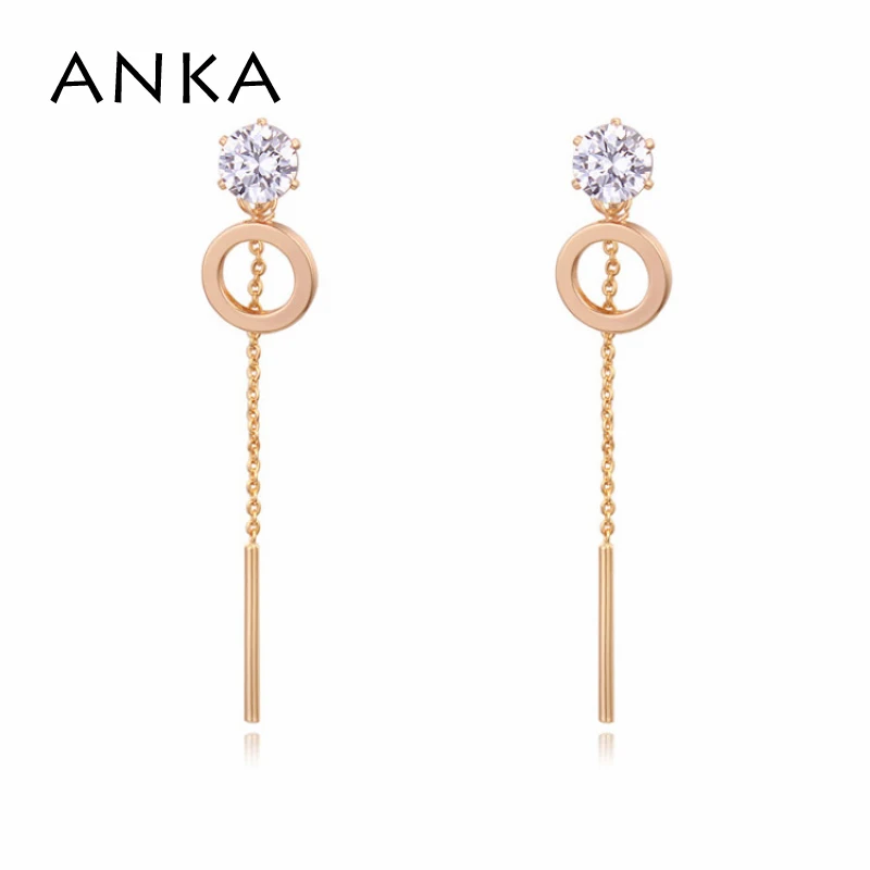 

ANKA simple style star round shape charm long earrings gold color women zirconia CZ drop earrings fashion jewelry gift #121693