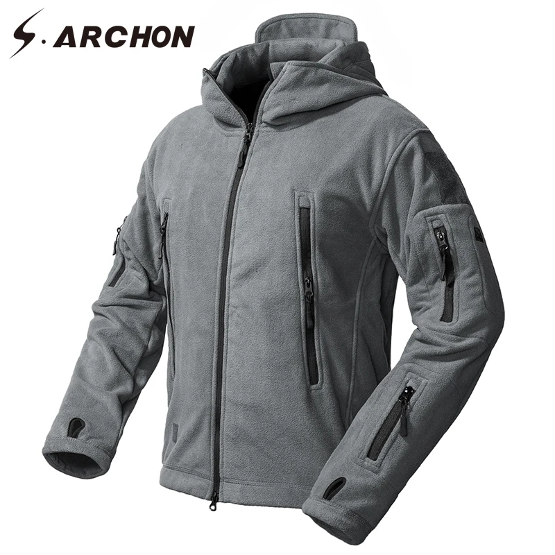 

S.ARCHON Winter Windproof Tactical Jackets Men Fleece Warm Thicken Windbreaker Military Jacket Coat Hooded Thermal Army Clothes
