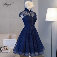 fmogl elegant high neck knee length homecoming dresses 2019 sexy cap sleeve lace short special occasion dress for party
