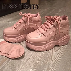 Pink Женские кроссовки; коллекция года; модные белые кроссовки на платформе; женская брендовая повседневная обувь на массивном каблуке; женская кожаная спортивная обувь; Chaussure Femme - Цвет: Pink