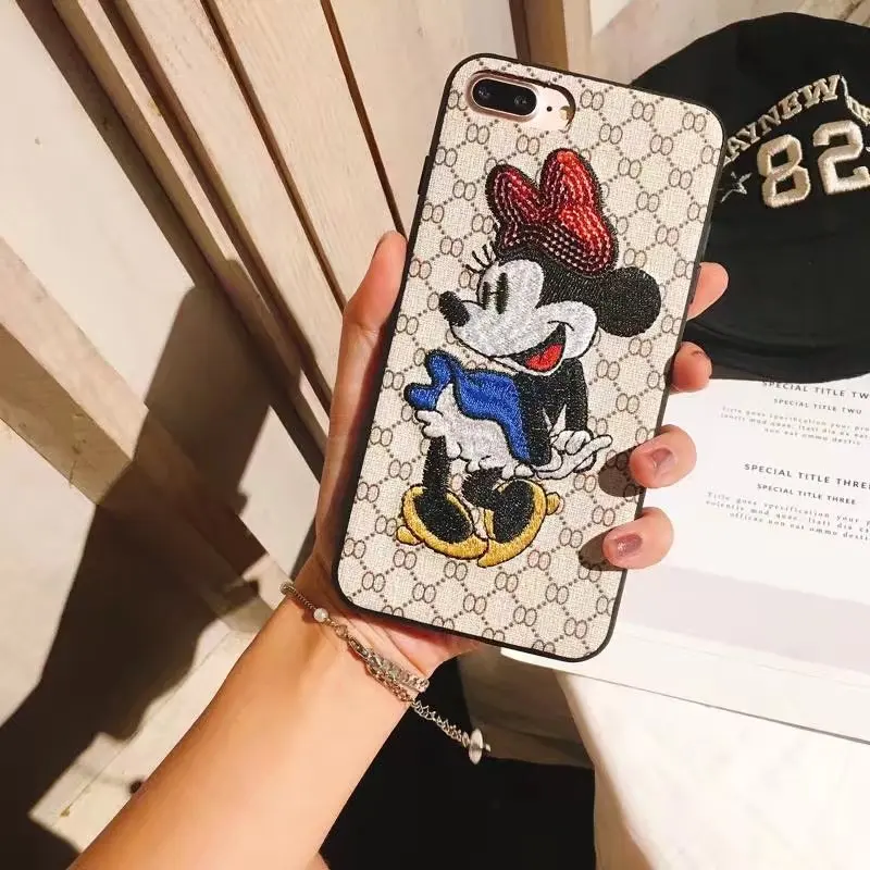 Роскошные X чехол для телефона Apple Iphone 7 8 6 плюс Вышитые Cute Микки и Минни Маус Мышь