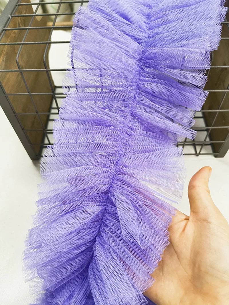 5Yards Pink Pleated Lace Trim Bubble Skirt Ruffle Mesh Ribbon Gathered Fabric Accessories Tutu Wedding Decoration | Дом и сад