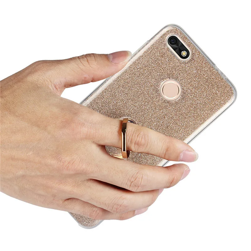For Huawei P9 Lite Mini Case 5.0 inch Flash powder 3D Relief Silicone Soft Cover TPU With Ring Phone Bag |