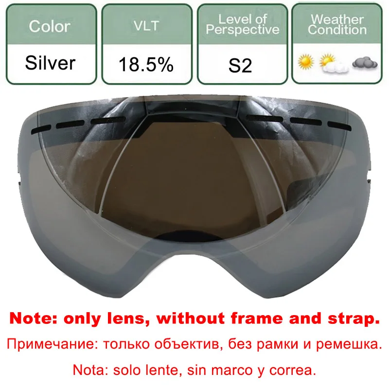 Silver Lens LOCLE противотуманные двухслойные лыжные очки UV400 линза осветляющая линза для слабых светильник облачно для S-3100/GOG-201(только линзы - Цвет: Silver Lens