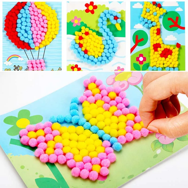 1Pcs Kid Creative 3D DIY Multi-color Plush Ball Painting Stickers Children Educational Handmade Cartoon Puzzles Crafts Toy | Игрушки и