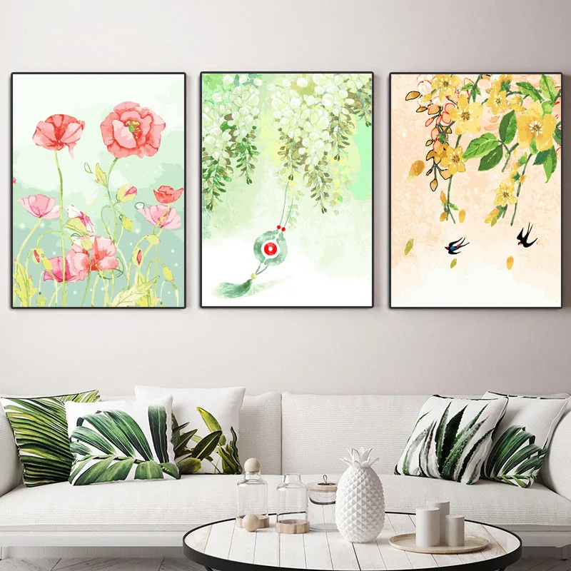 HQ-sijihua DIY картина маслом по номерам Цветок триптих Картины украшение комнаты животный пейзаж абстрактные картины по номерам домашний декор - Цвет: HQ-sijihua