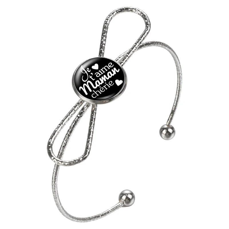 New Je tɺime mama papa love family words glass cabochon bangle Bow style silver color Cuff bracelet jewelry Gift ZB0440/0653 |