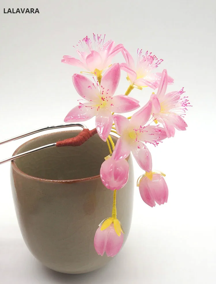 Китайские Винтажные заколки для волос LALAVARA розовые резиновые цветки kanzashi