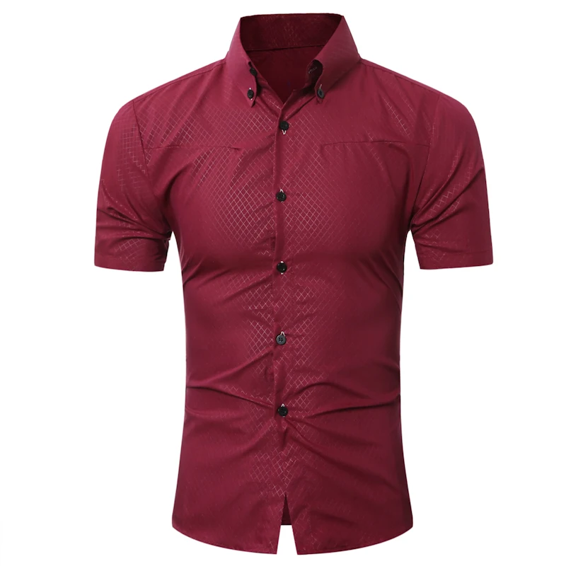 Brand 2018 Fashion Male Hawaiian Shirt Short-Sleeves Tops Small Grid Solid Color Mens Dress Shirts Slim Men 5XL | Мужская одежда