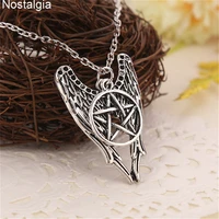 nostalgia wicca 2 pendants pentagram and wing supernatural angel wings necklace amulets and talismans witchcraft wiccan jewelery