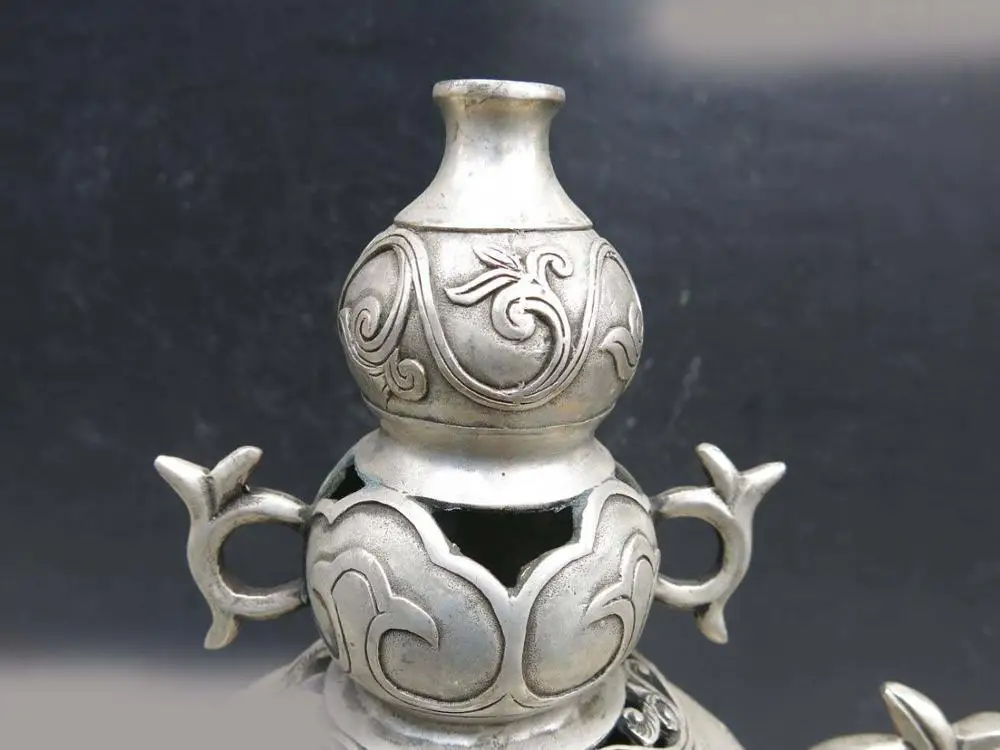 15 &quotКитайский серебряный вырезанный на удачу Дракон Красивая ценсер ваза