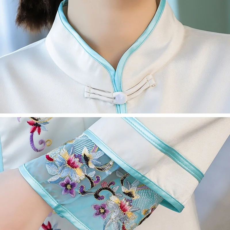 Одежда в китайском стиле Женская длинная рубашка Cheongsam воротник Мандарин халат