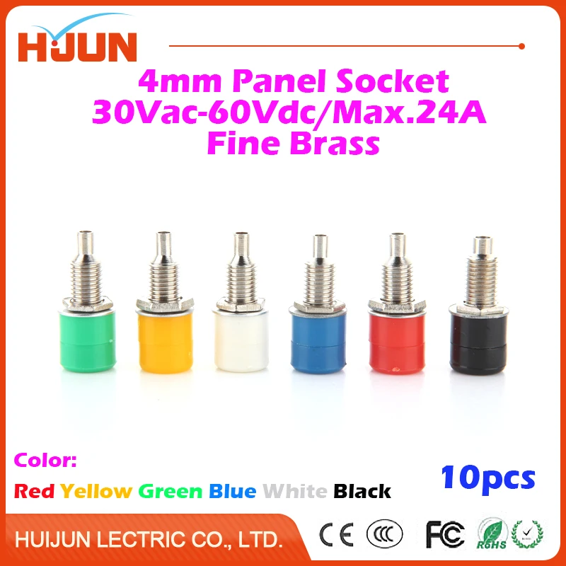 

10pcs 4mm 24A Copper Banana Panel Socket Plug Binding Post Audio Speaker Adapter Amplifier Power Female Terminal Connector